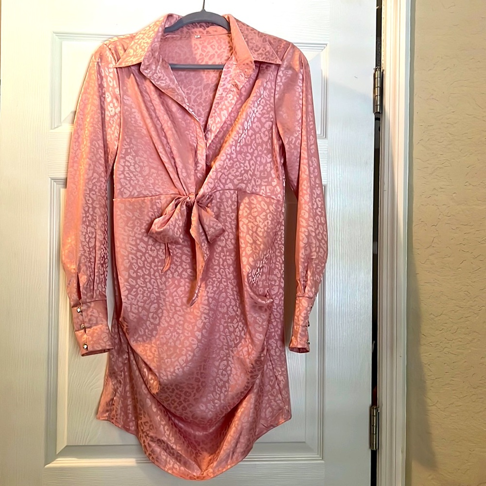 Pink Satin Leopard Dress